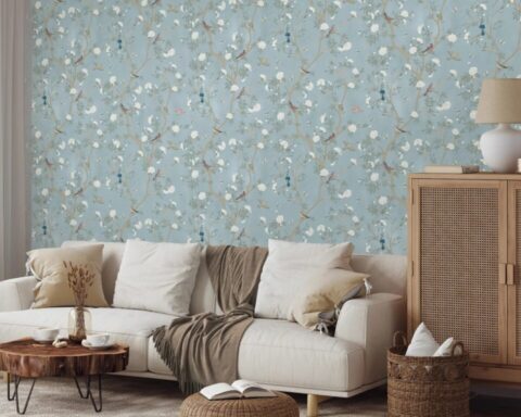 Blue Floral Wallpaper for Calm Interiors