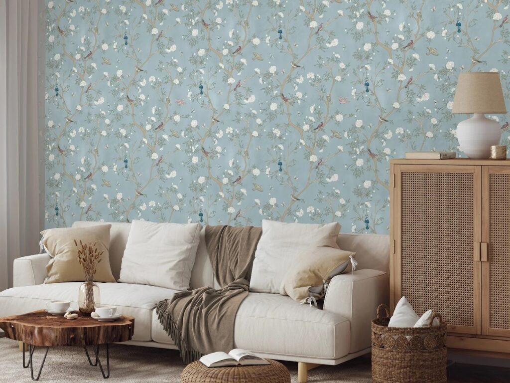 Blue Floral Wallpaper for Calm Interiors