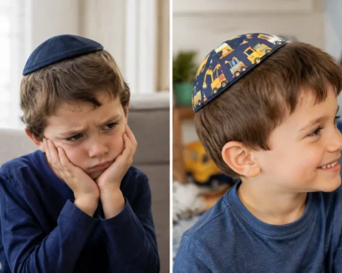 Why a custom Construction kippah wins over four-year-old boys, and how it turns tense mornings into easy ones. See what parents are picking in 2026.